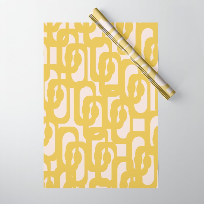 Mustard Yellow and Blush Pink Mid-century Modern Loop Pattern Wrapping Paper Gallery Image 1