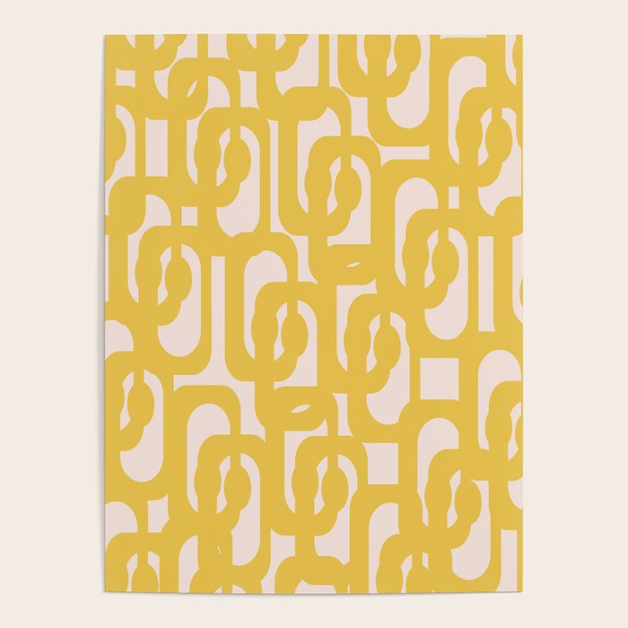 Mustard Yellow and Blush Pink Mid-century Modern Loop Pattern Poster Gallery Image 4