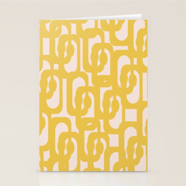 Mustard Yellow and Blush Pink Mid-century Modern Loop Pattern Stationery Card Gallery Image 2