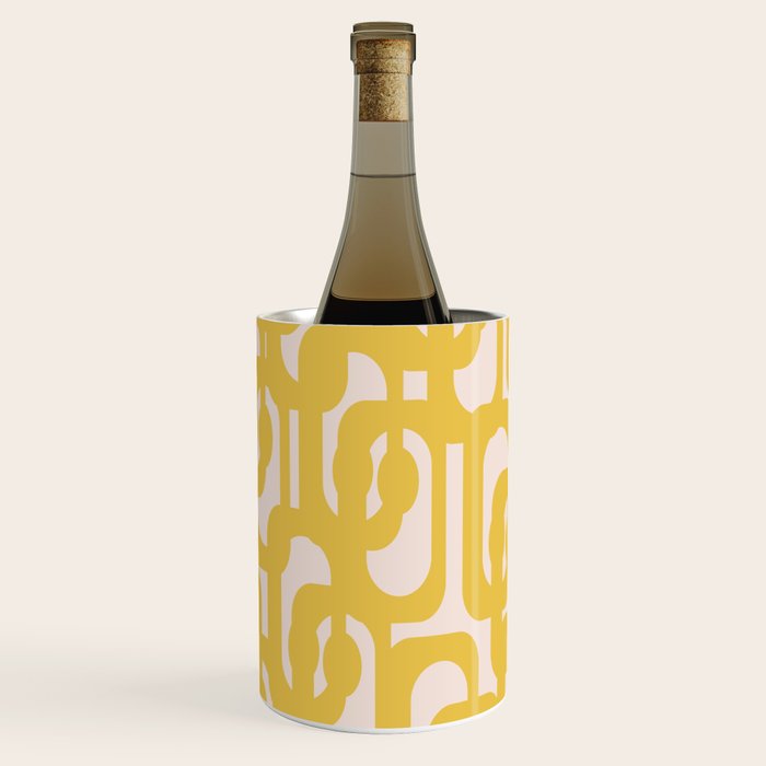 Mustard Yellow and Blush Pink Mid-century Modern Loop Pattern Wine Chiller Gallery Image 2