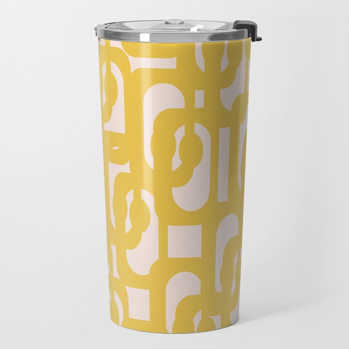 Mustard Yellow and Blush Pink Mid-century Modern Loop Pattern Travel Mug Gallery Image 2