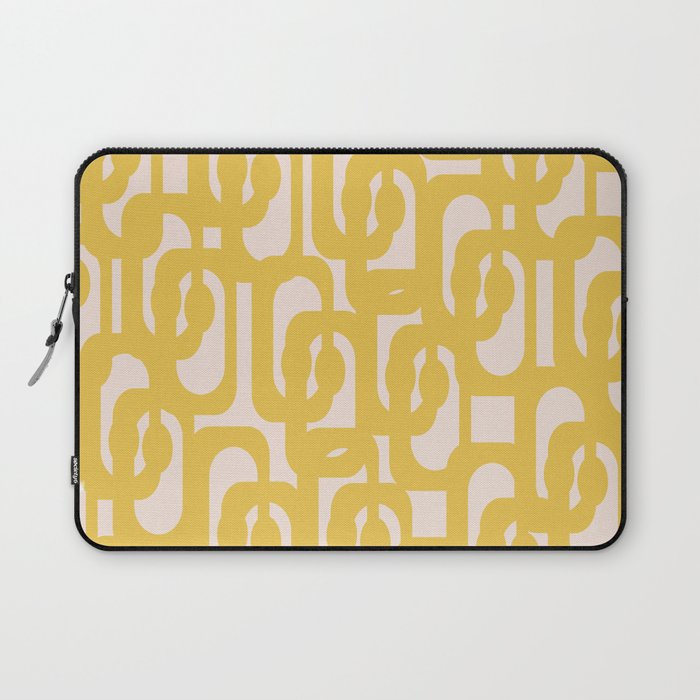 Mustard Yellow and Blush Pink Mid-century Modern Loop Pattern Laptop Sleeve Gallery Image 1