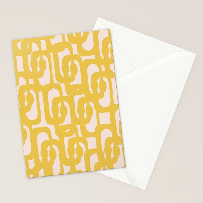Mustard Yellow and Blush Pink Mid-century Modern Loop Pattern Stationery Card Gallery Image 2