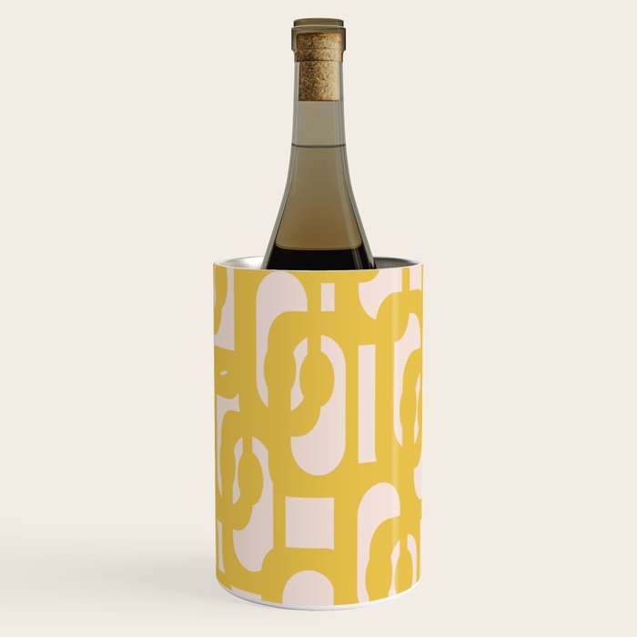 Mustard Yellow and Blush Pink Mid-century Modern Loop Pattern Wine Chiller Gallery Image 3