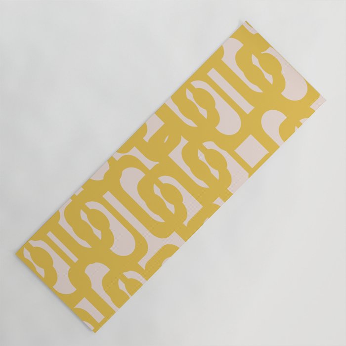 Mustard Yellow and Blush Pink Mid-century Modern Loop Pattern Yoga Mat Gallery Image 1
