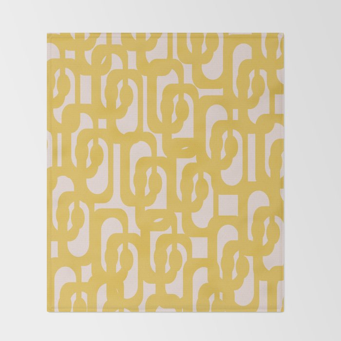 Mustard Yellow and Blush Pink Mid-century Modern Loop Pattern Throw Blanket Gallery Image 2