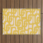 Mustard Yellow and Blush Pink Mid-century Modern Loop Pattern Outdoor Rug Gallery Image 1