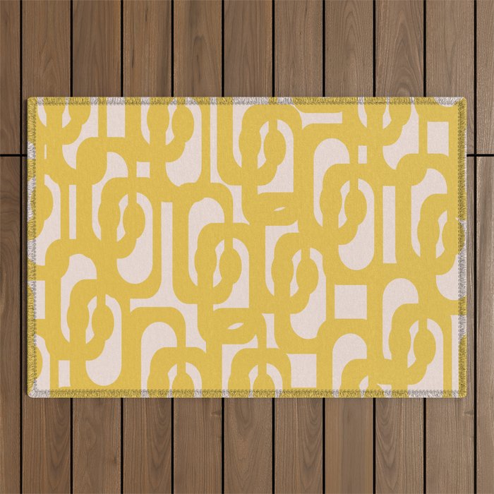 Mustard Yellow and Blush Pink Mid-century Modern Loop Pattern Outdoor Rug Gallery Image 1
