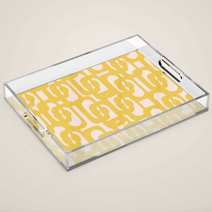 Mustard Yellow and Blush Pink Mid-century Modern Loop Pattern Acrylic Tray Gallery Image 1