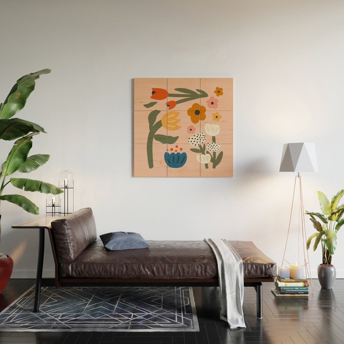 Flower Market Honolulu, Playful Naif Floral Print Wood Wall Art Gallery Image 2