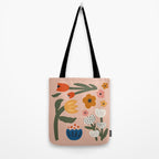 Flower Market Honolulu, Playful Naif Floral Print Tote Bag Gallery Image 2
