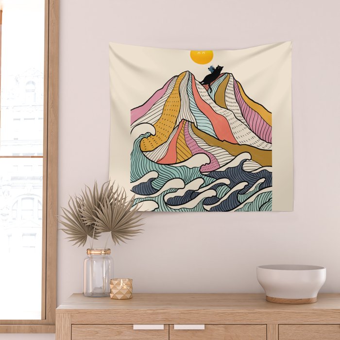 Good Morning Meow 3 - Reading Rainbow Wall Tapestry Gallery Image 2