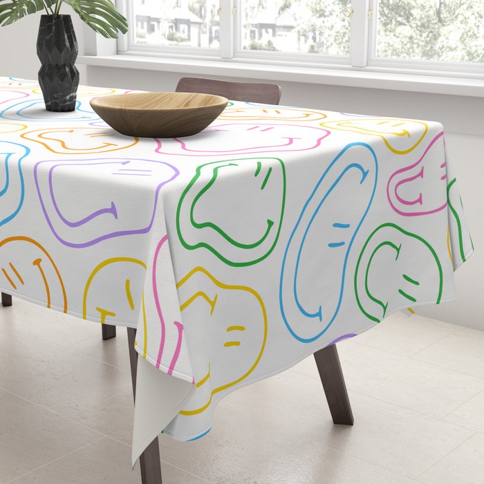 Colorful happy smiling face cartoon pattern Tablecloth Gallery Image 3