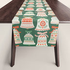 Folk Art Holiday Bells - Forest Green Table Runner Gallery Image 1