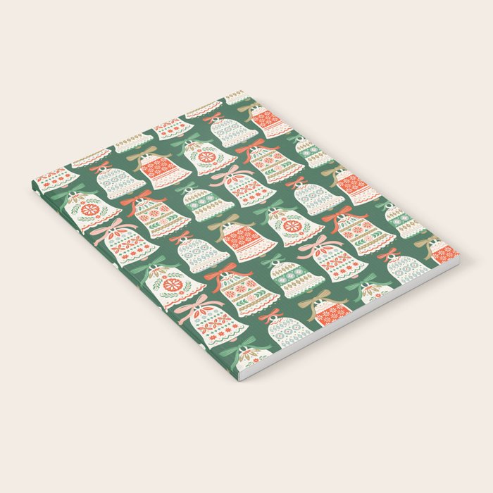 Folk Art Holiday Bells - Forest Green Notebook Gallery Image 2