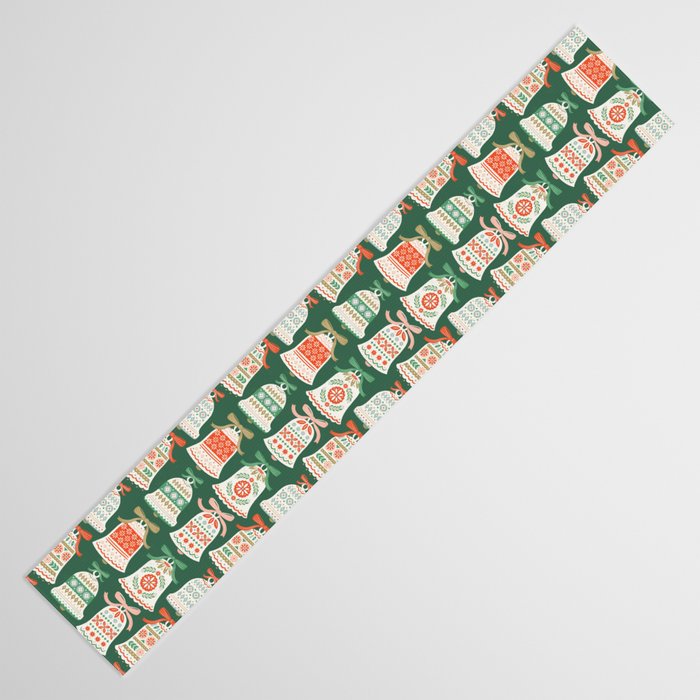 Folk Art Holiday Bells - Forest Green Table Runner Gallery Image 3