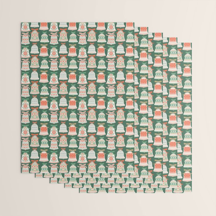 Folk Art Holiday Bells - Forest Green Wrapping Paper Gallery Image 3