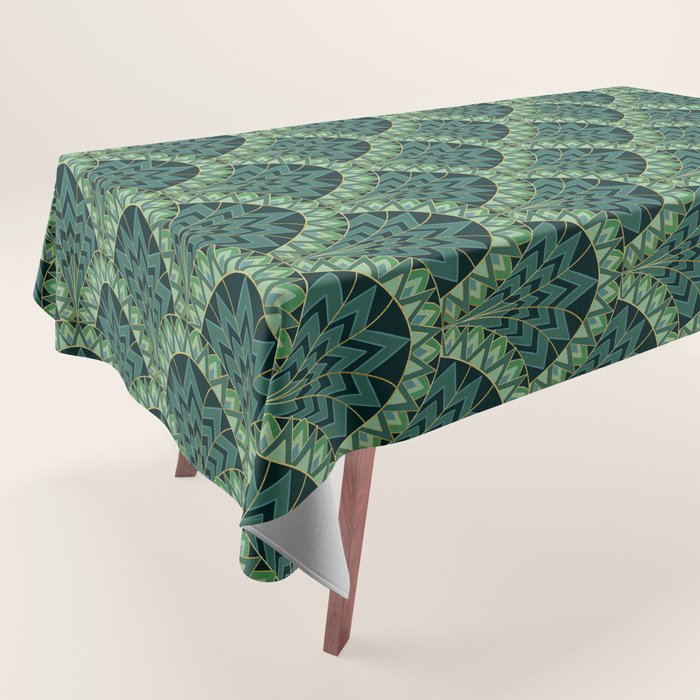Green Art Deco Papyrus Tablecloth Gallery Image 1