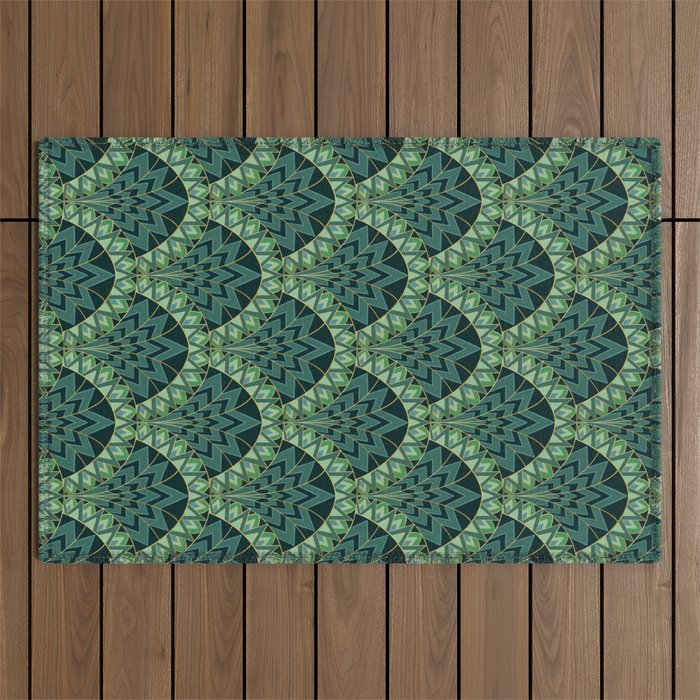 Green Art Deco Papyrus Outdoor Rug Gallery Image 1