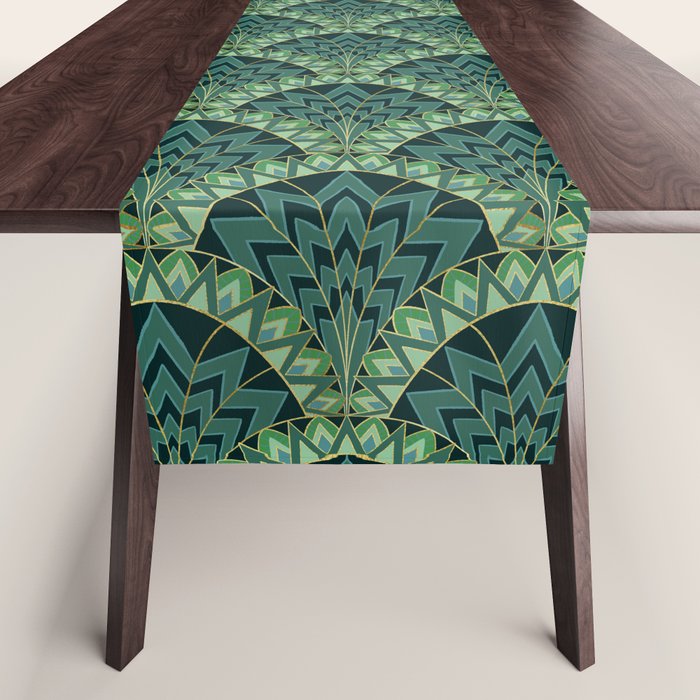 Green Art Deco Papyrus Table Runner Gallery Image 1