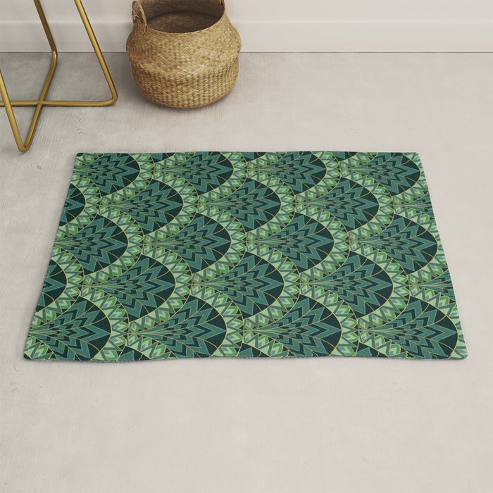 Green Art Deco Papyrus Rug Gallery Image 1