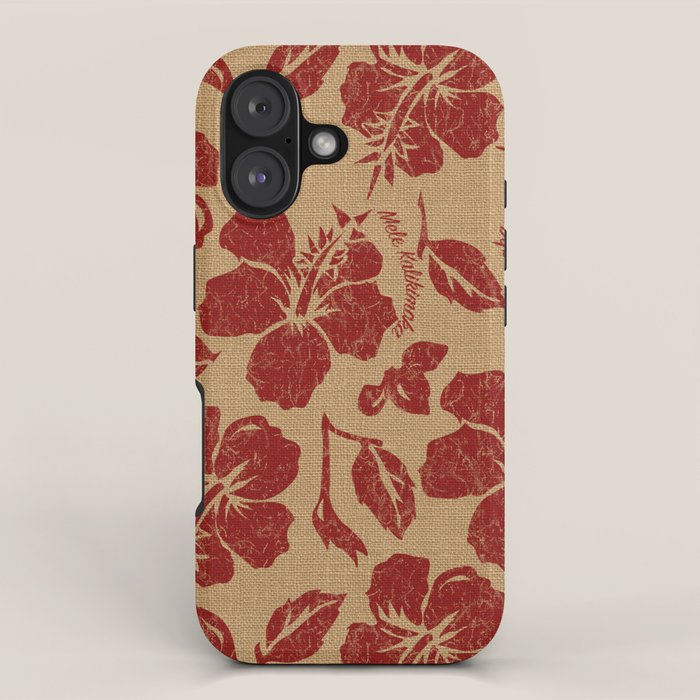 Mele Kalikimaka Vintage Pareau Hawaiian Hibiscus  iPhone Case Gallery Image 1