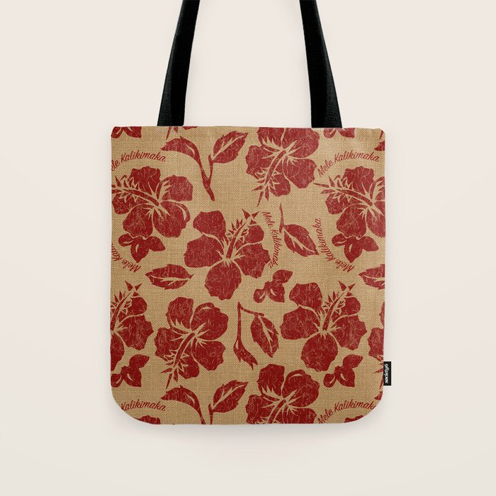 Mele Kalikimaka Vintage Pareau Hawaiian Hibiscus  Tote Bag Gallery Image 1