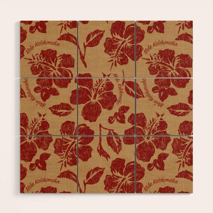 Mele Kalikimaka Vintage Pareau Hawaiian Hibiscus  Wood Wall Art Gallery Image 1