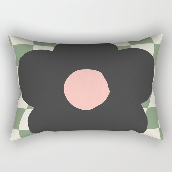 A Single Flower (Checked & Warped BG) Rectangular Pillow Gallery Image 2
