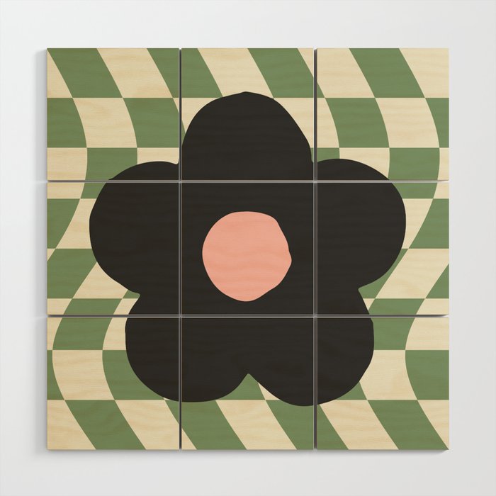 A Single Flower (Checked & Warped BG) Wood Wall Art Gallery Image 1