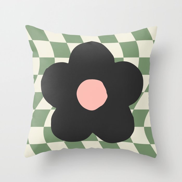 A Single Flower (Checked & Warped BG) Throw Pillow Gallery Image 6
