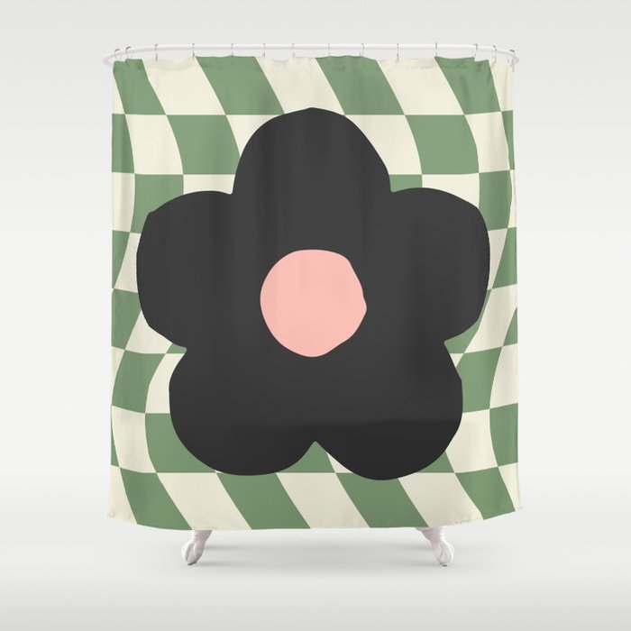 A Single Flower (Checked & Warped BG) Shower Curtain Gallery Image 1