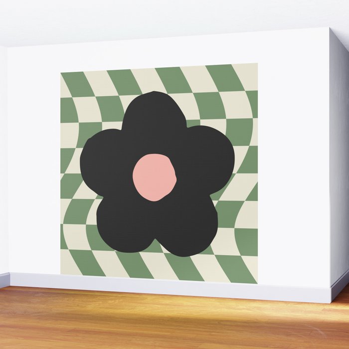 A Single Flower (Checked & Warped BG) Wall Mural Gallery Image 2