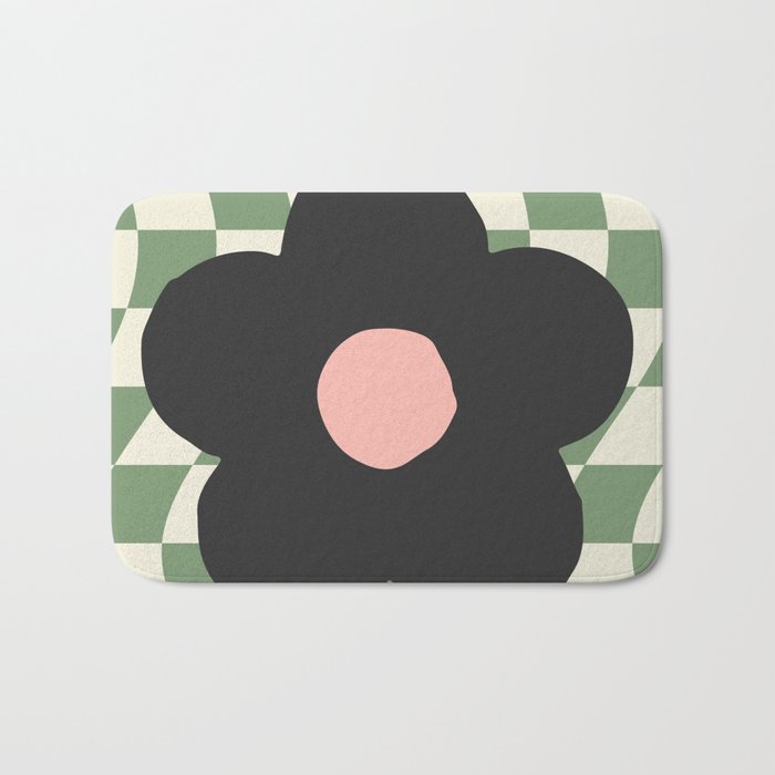 A Single Flower (Checked & Warped BG) Bath Mat Gallery Image 1