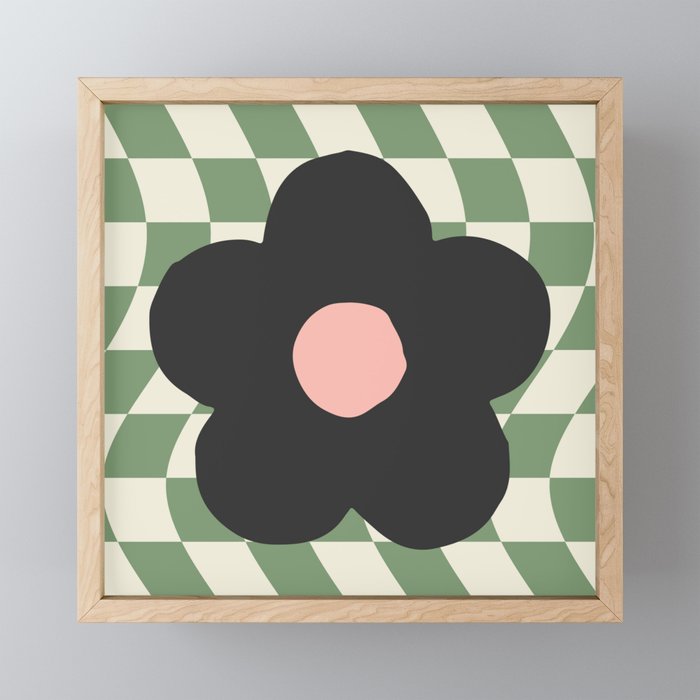 A Single Flower (Checked & Warped BG) Mini Art Print Gallery Image 1