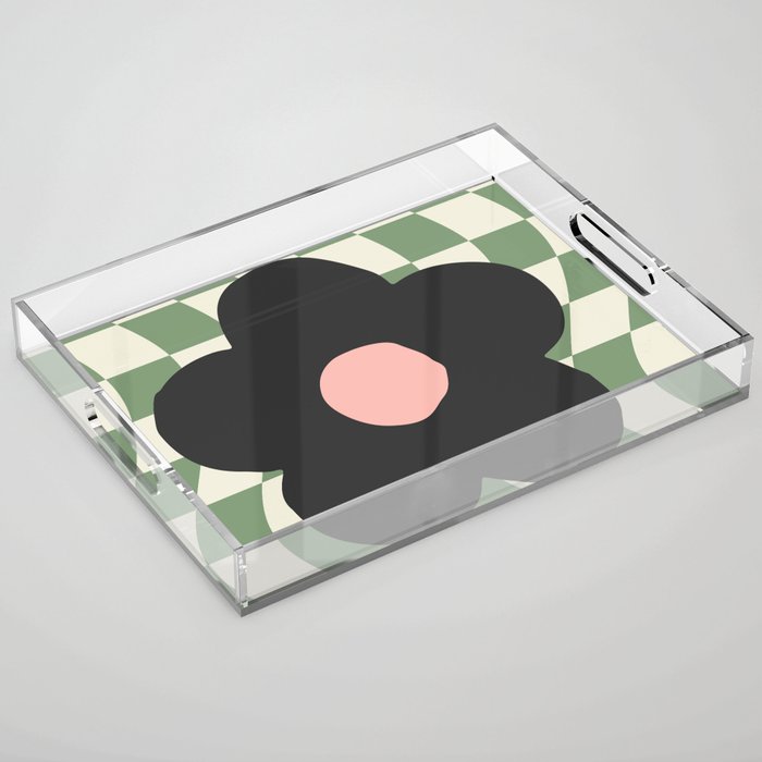 A Single Flower (Checked & Warped BG) Acrylic Tray Gallery Image 1