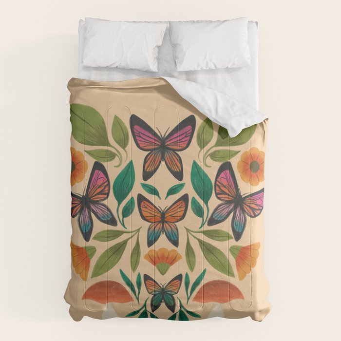 Rainbow Butterfly Garden with Mushrooms Comforter Gallery Image 6