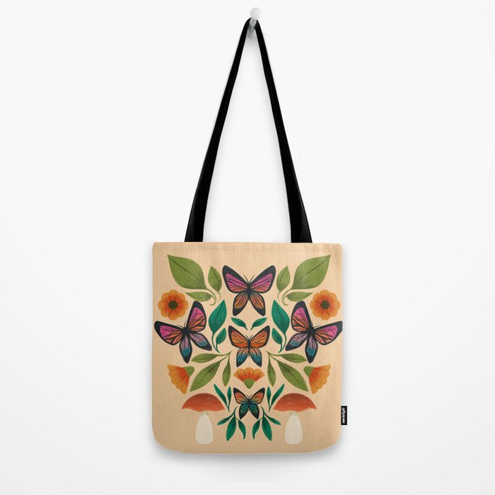 Rainbow Butterfly Garden with Mushrooms Tote Bag Gallery Image 2