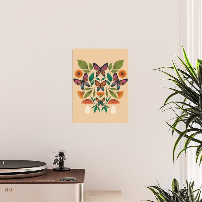 Rainbow Butterfly Garden with Mushrooms Poster Gallery Image 2