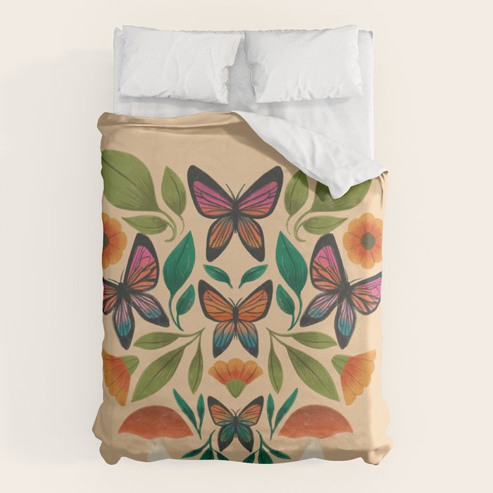 Rainbow Butterfly Garden with Mushrooms Duvet Cover Gallery Image 6