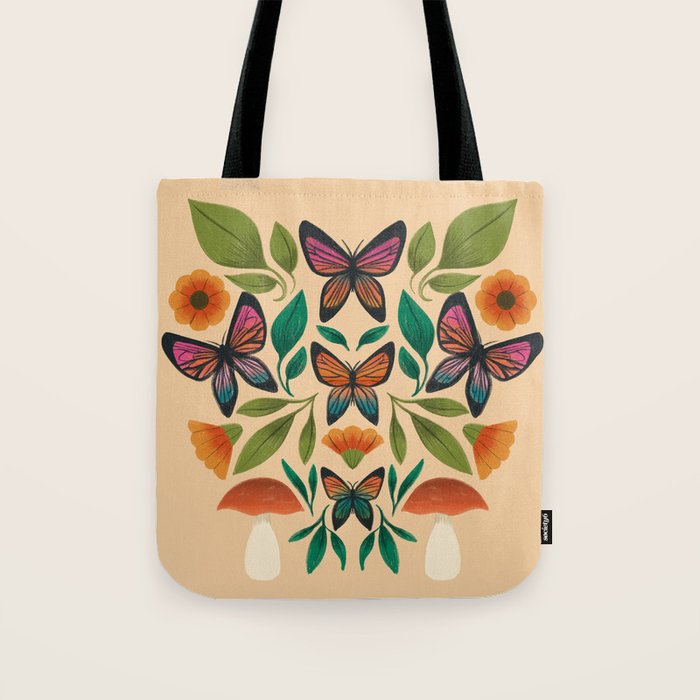 Rainbow Butterfly Garden with Mushrooms Tote Bag Gallery Image 1