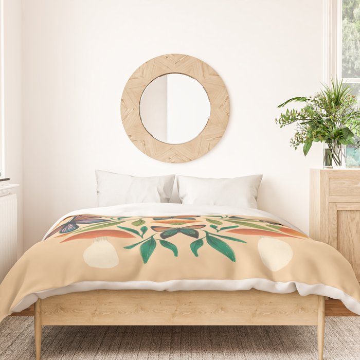 Rainbow Butterfly Garden with Mushrooms Duvet Cover Gallery Image 3
