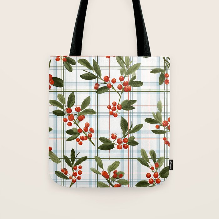 Festive Berries on Tartan Tote Bag Gallery Image 1