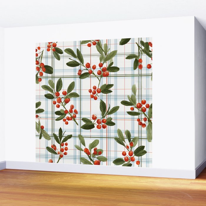 Festive Berries on Tartan Wall Mural Gallery Image 2