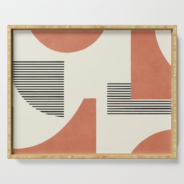 Abstract Lines Composition - Orange Brown Serving Tray Gallery Image 1