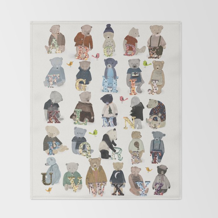 teddy bear alphabet Throw Blanket Gallery Image 2