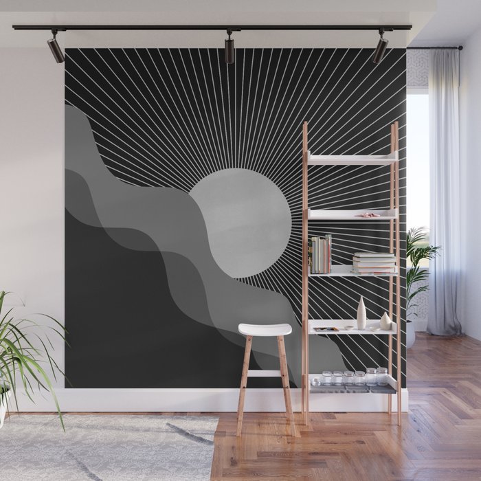 Abstraction_SUNRISE_SUNSET_BLACK_WHITE_MONO_POP_ART_0622A Wall Mural Gallery Image 1