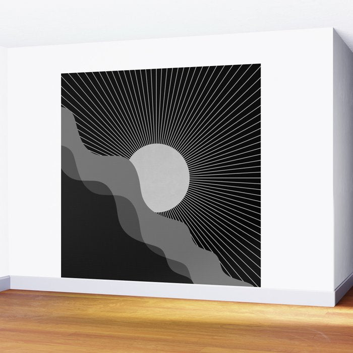 Abstraction_SUNRISE_SUNSET_BLACK_WHITE_MONO_POP_ART_0622A Wall Mural Gallery Image 2