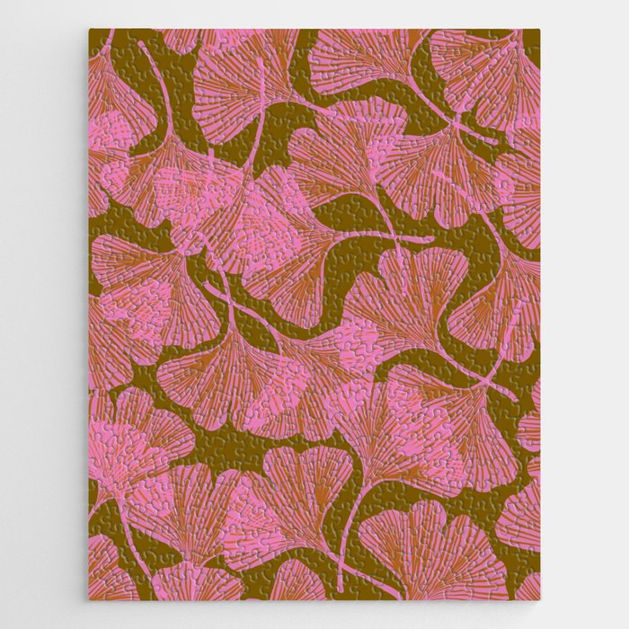 Pink Ginkgo Leaf Pattern Jigsaw Puzzle Gallery Image 1