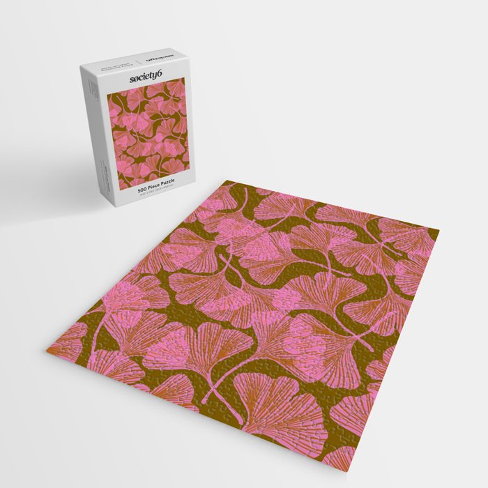 Pink Ginkgo Leaf Pattern Jigsaw Puzzle Gallery Image 2